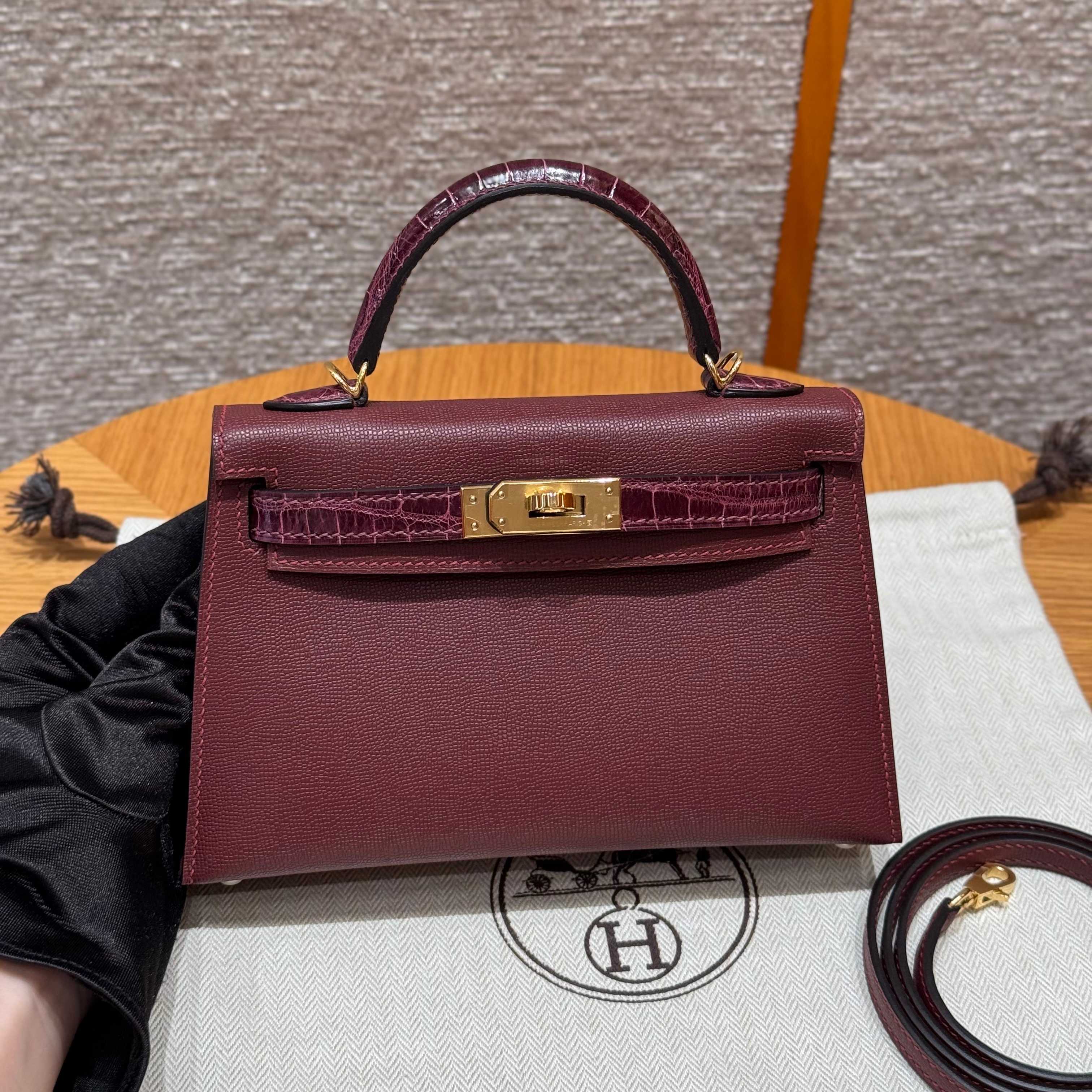 Hermes mini kelly 2 55Rouge H57Bordeaux (handmade)