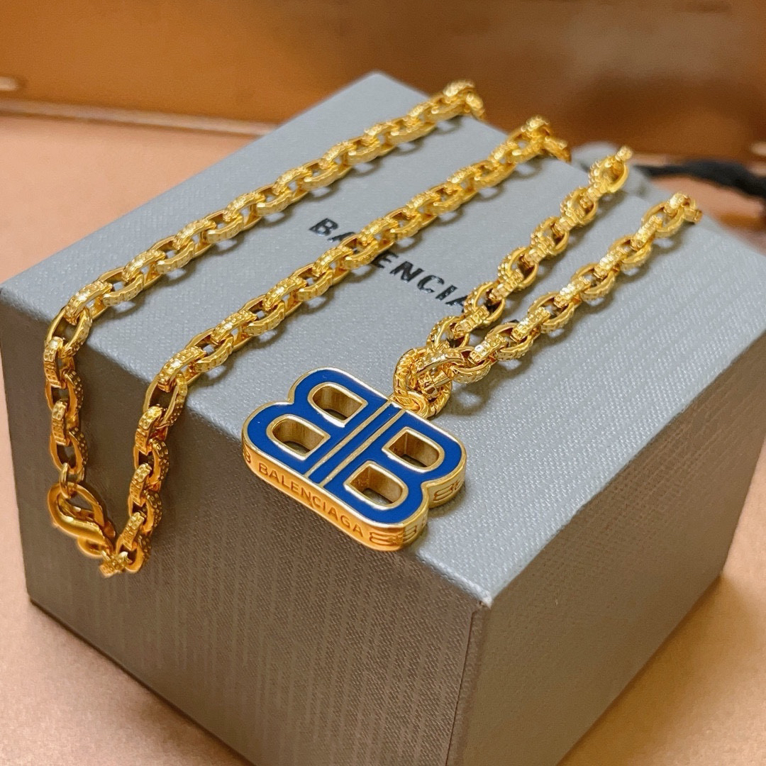 Balenciaga Blue BB Chain Necklace