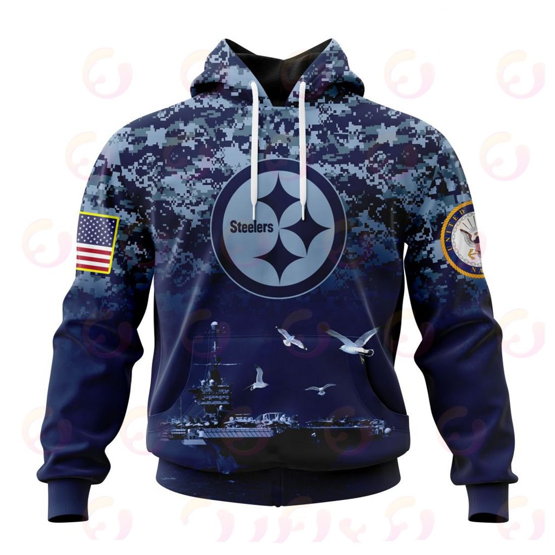 PITTSBURGH STEELERS 3D HOODIE HONOR US NAVY VETERANS