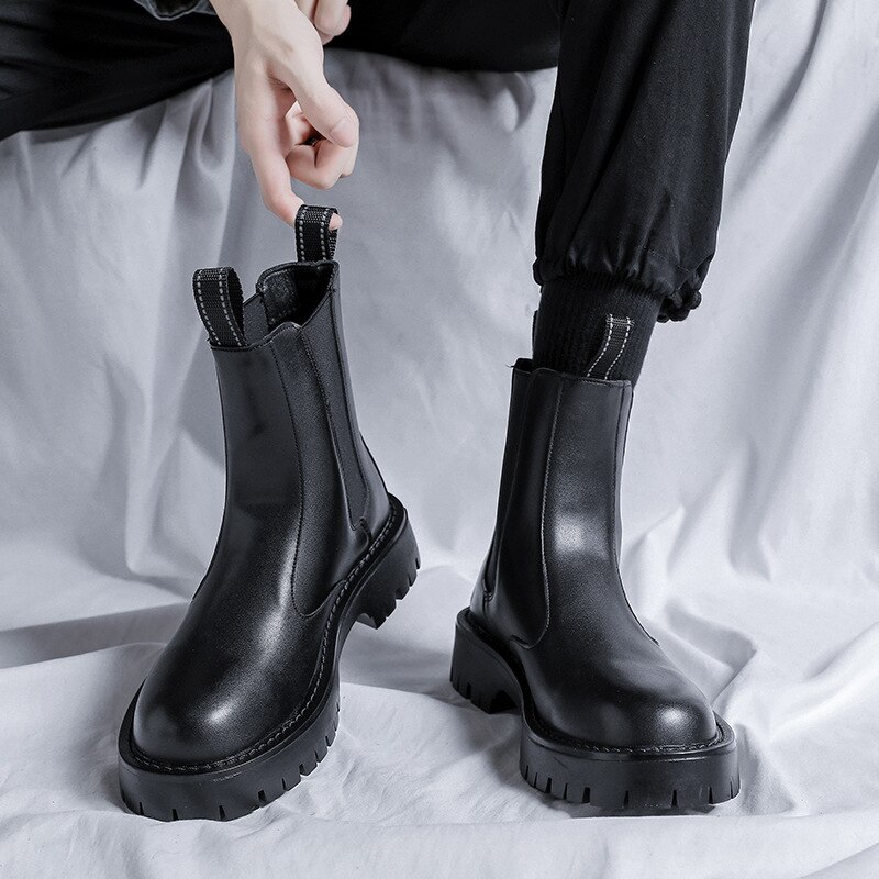 Male Thick Bottom Motorcycle Boots Spring Mens Chunky Casual Shoes