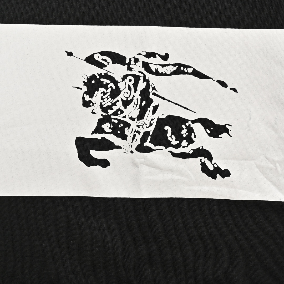 Burberry 24ss white horizontal striped horse print short sleeves