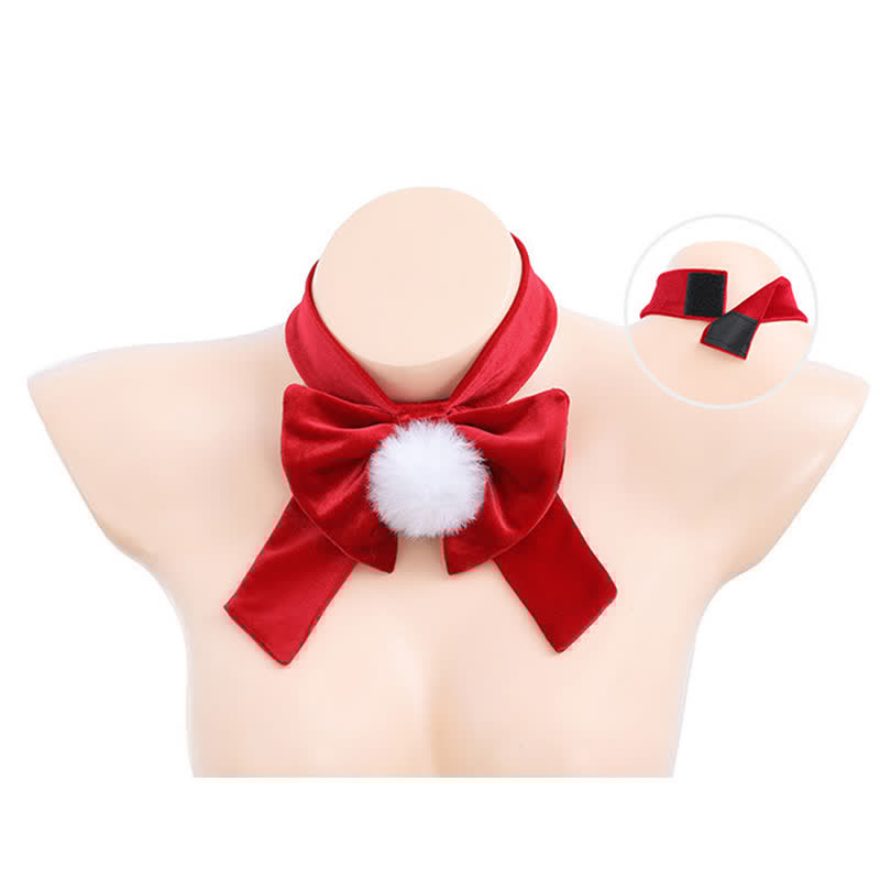 Christmas Hollow Out Bow Knot Velvet One-piece Lingerie Set