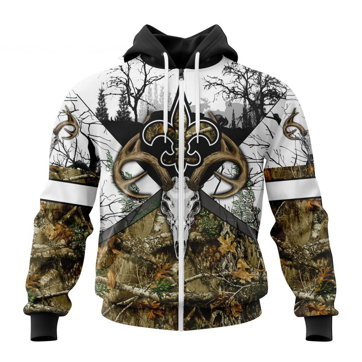 NEW ORLEANS SAINTS DEER SKULL AND FOREST 3D HOODIE