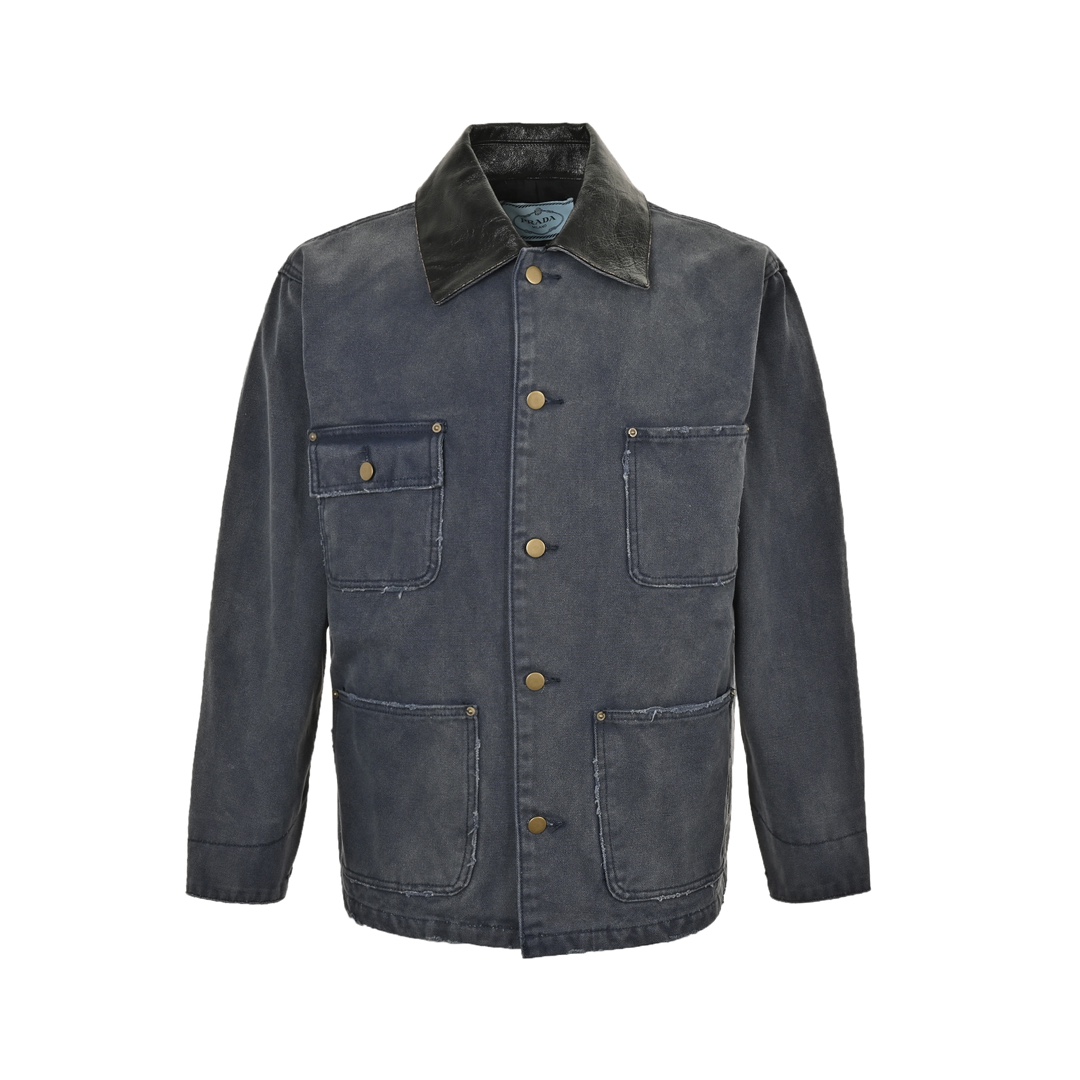 Prada 24Fw washed distressed canvas denim jacket
