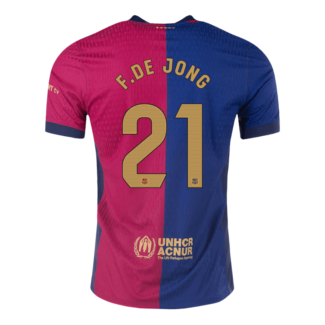 Authentic F.DE JONG #21 Soccer Jersey Barcelona Home shirt 2024/25 Spotify logo without text