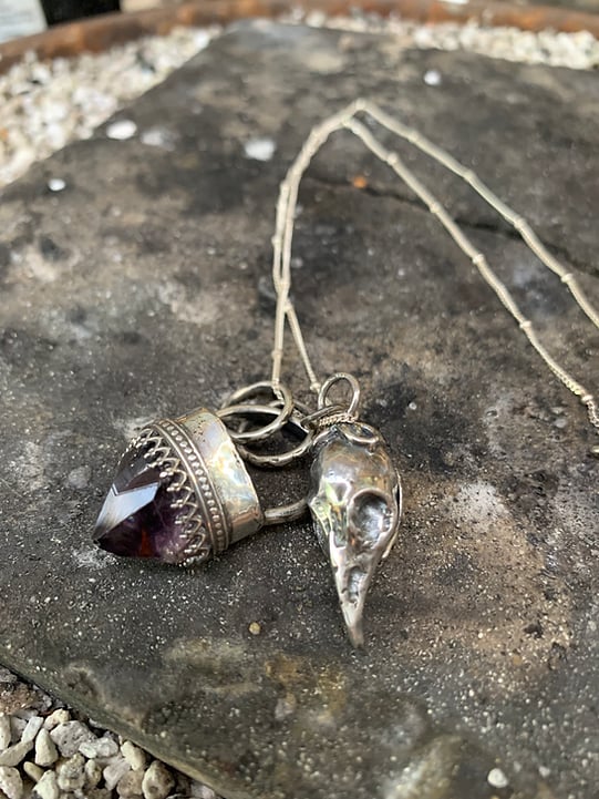🔥Last day 50% OFF - Amethyst and crow skull locket talisman