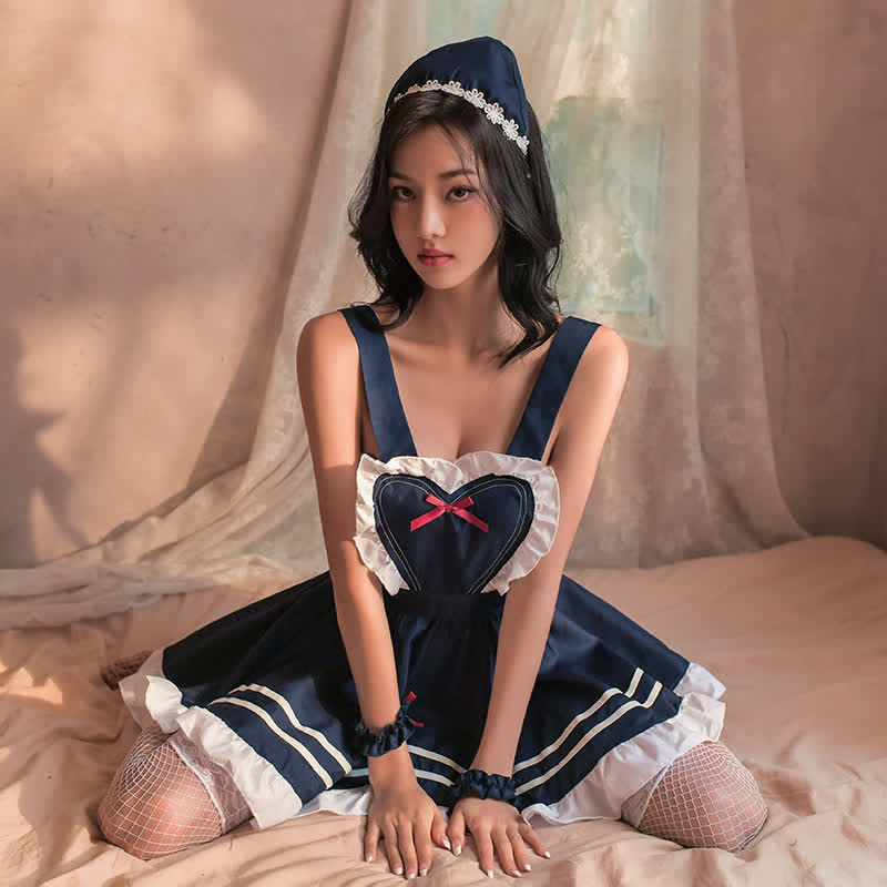 Lace Up Love Heart Ruffled Maid Dress Lingerie
