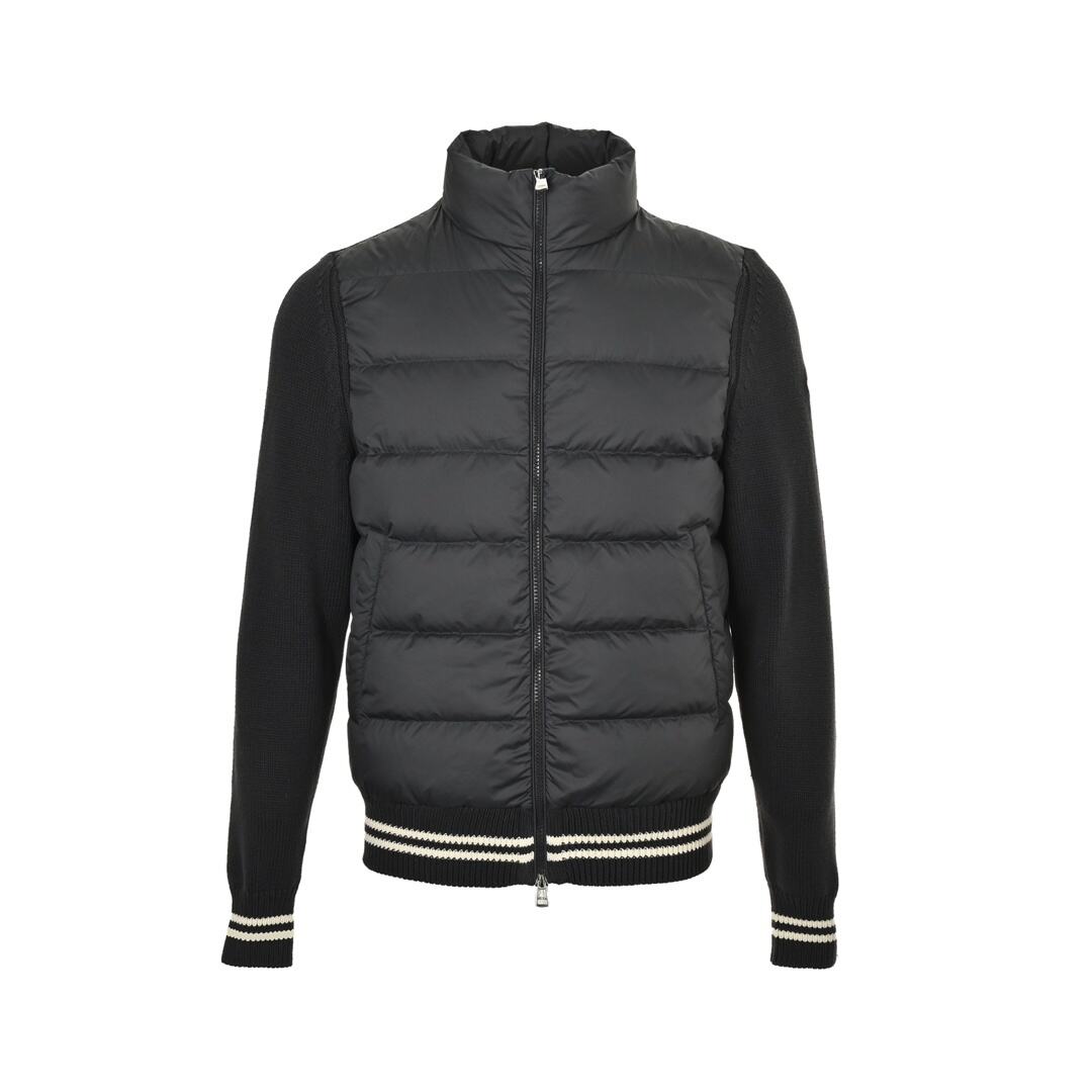 Moncler patchwork wool sleeves stand collar thin velvet down jacket