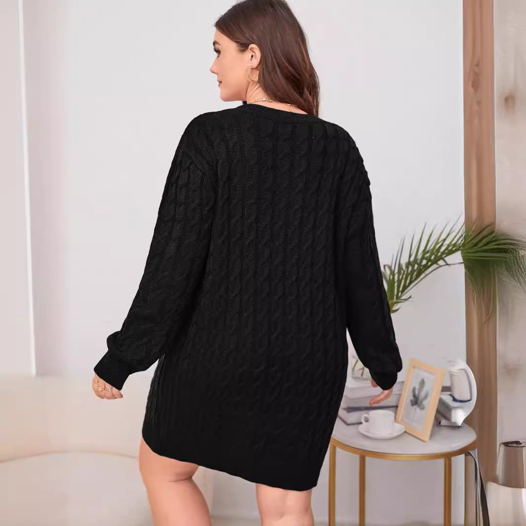 Sweater Dress Women Clothing Custom One Piece Woolen V Neck Knitted Dress No Belt