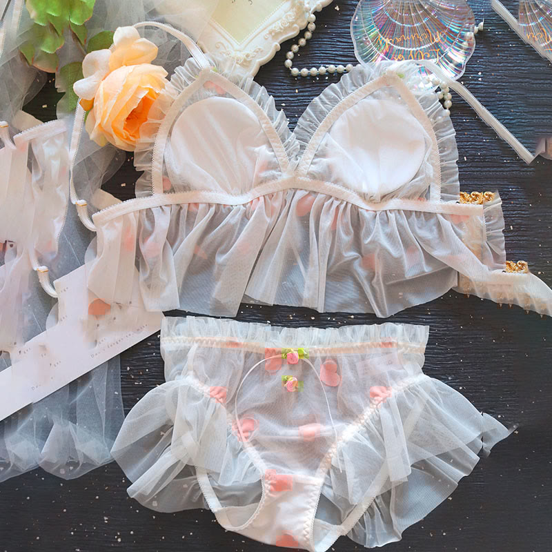 Sexy Lace Heart Print Mesh Lingerie Set