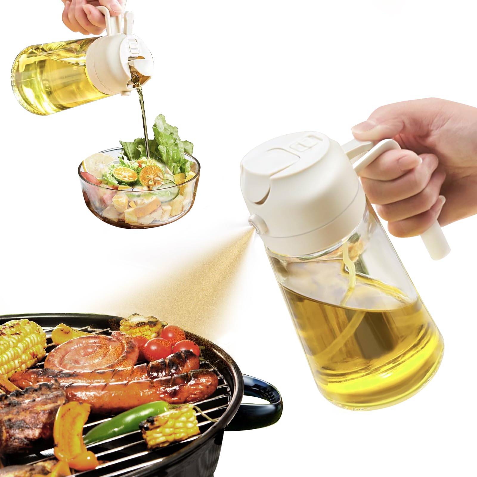 ❤️Early Mother's Day Sale 60% OFF❤️Oil Sprayer for Cooking, 2 in 1 Olive Oil Dispenser Bottle for Kitchen