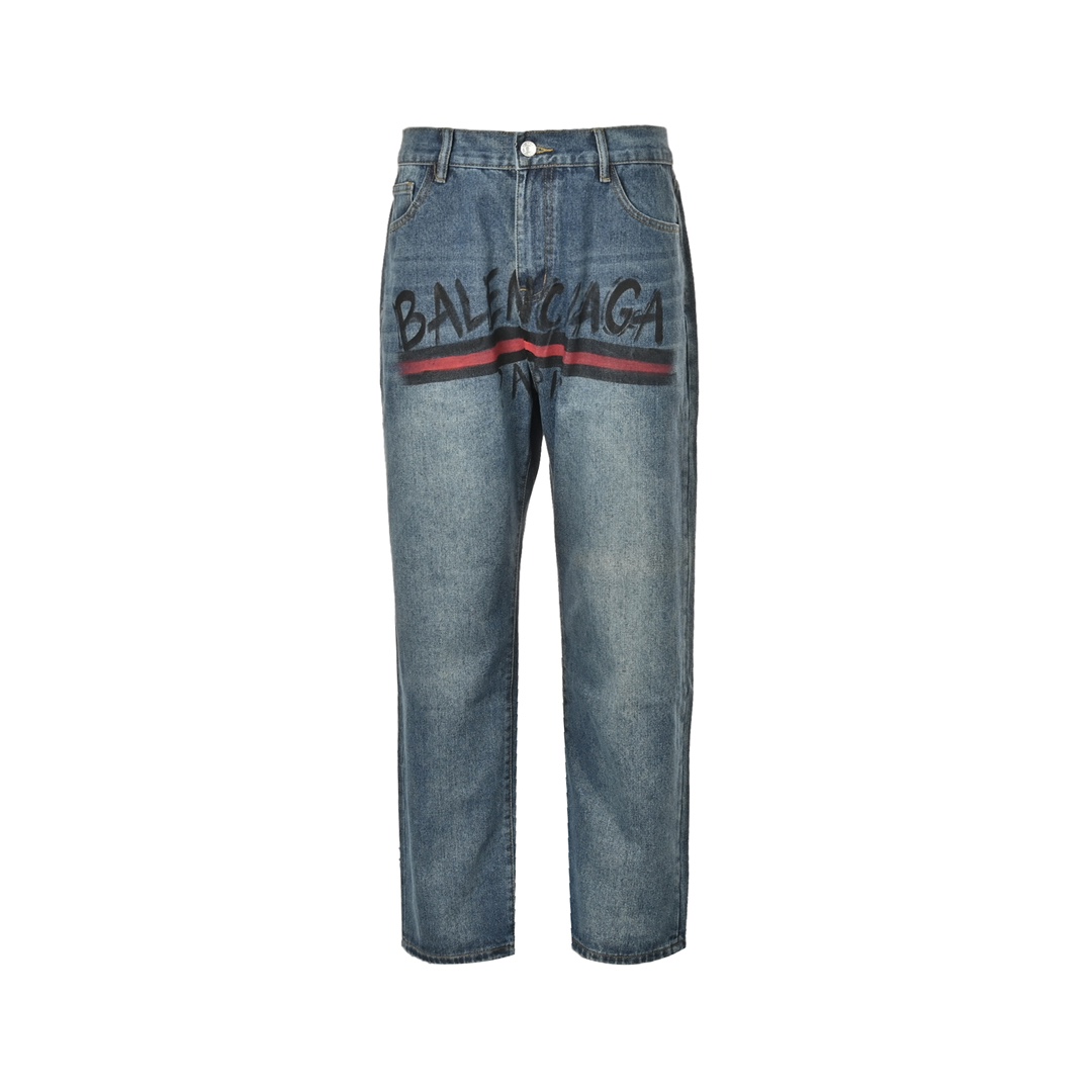Balenciaga 24Fw Cola Print Vintage Jeans