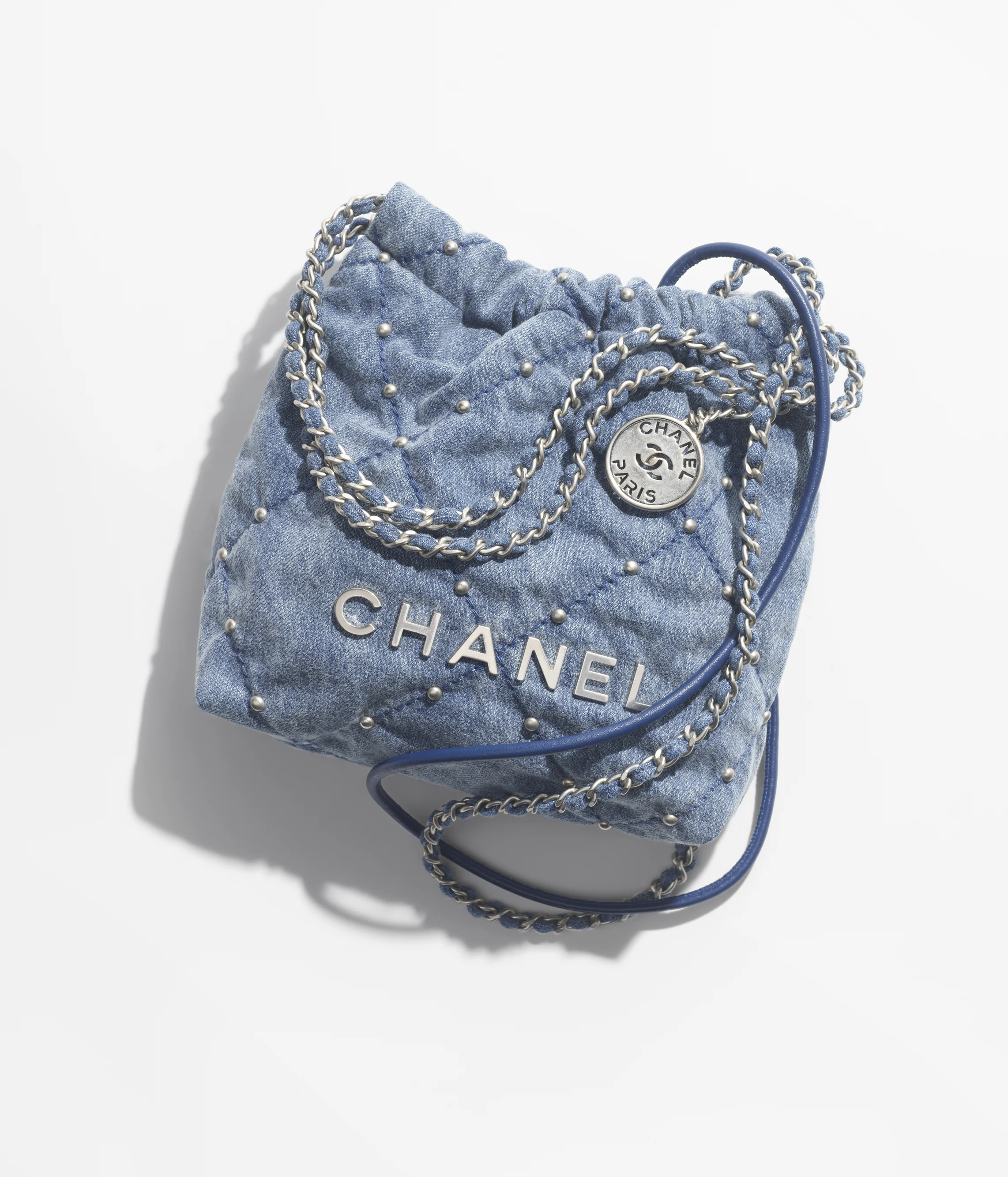 CHANEL 22 Mini Tote Suede Calfskin & Silver-Tone Metal Dark Blue AS3980-B16649-NY101