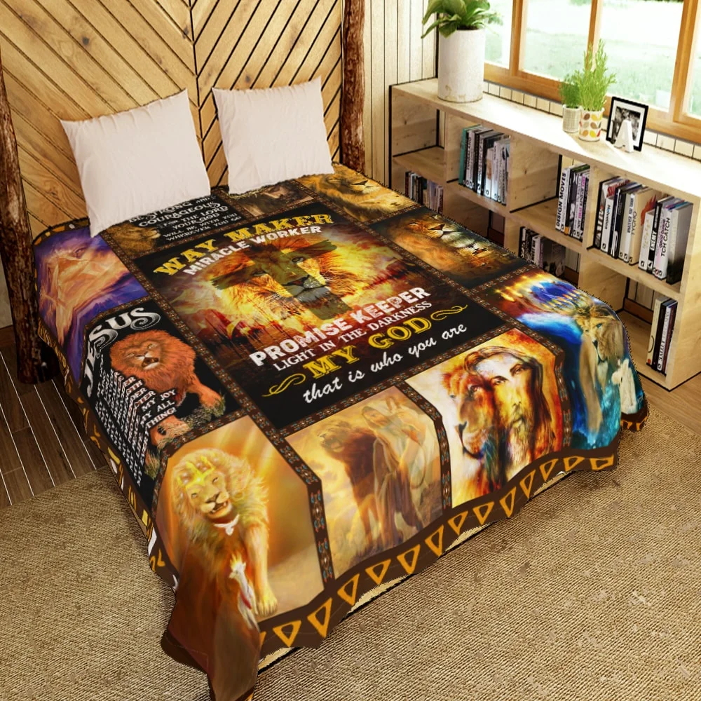 Jesus Way Maker Miracle Worker, Lion Quilt Blanket