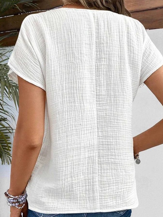 Women's Textured Fabric Dolly Collar Button Design Casual Shirt