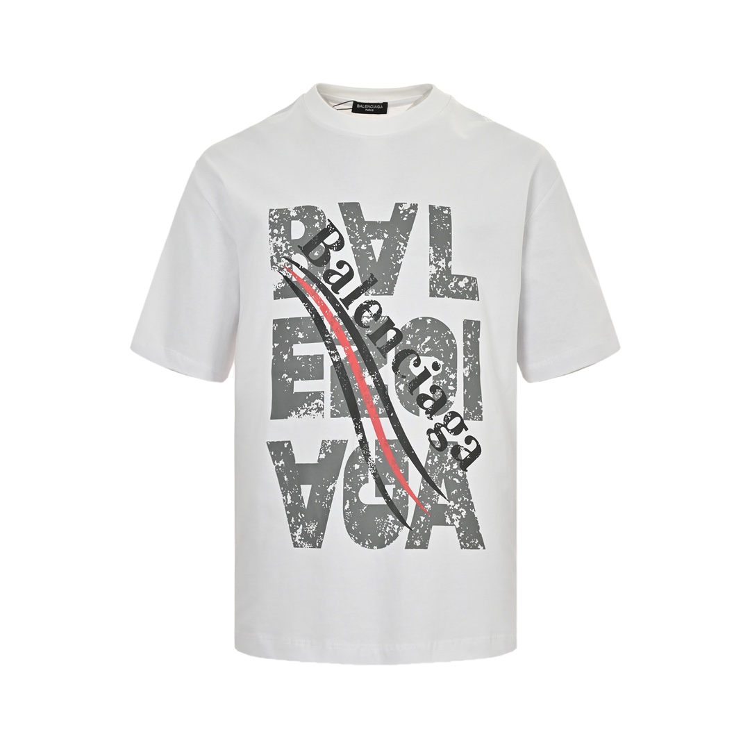 Balenciaga 24ss mottled distressed letter logo short sleeves