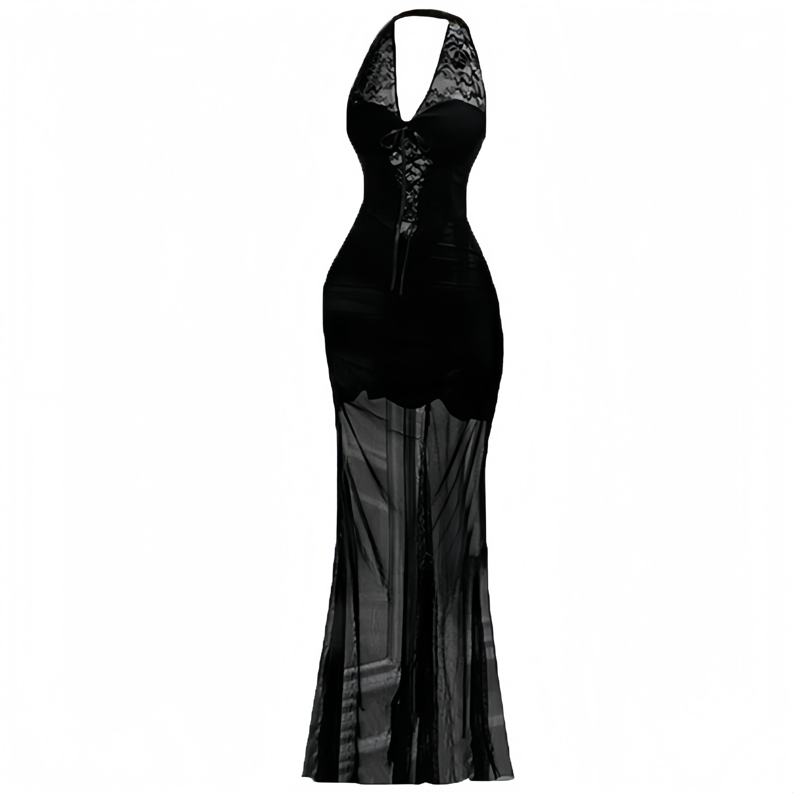 Hollow Out Lace See-through Veil Lingerie Dress