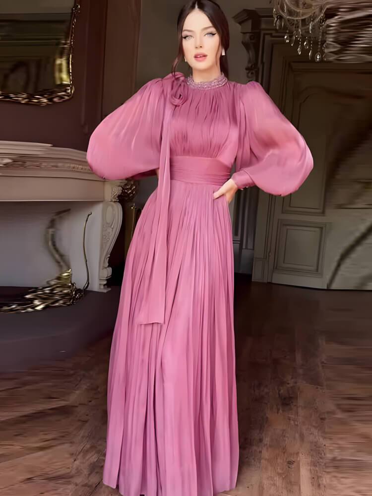 Women's Beaded Long-sleeved Dress