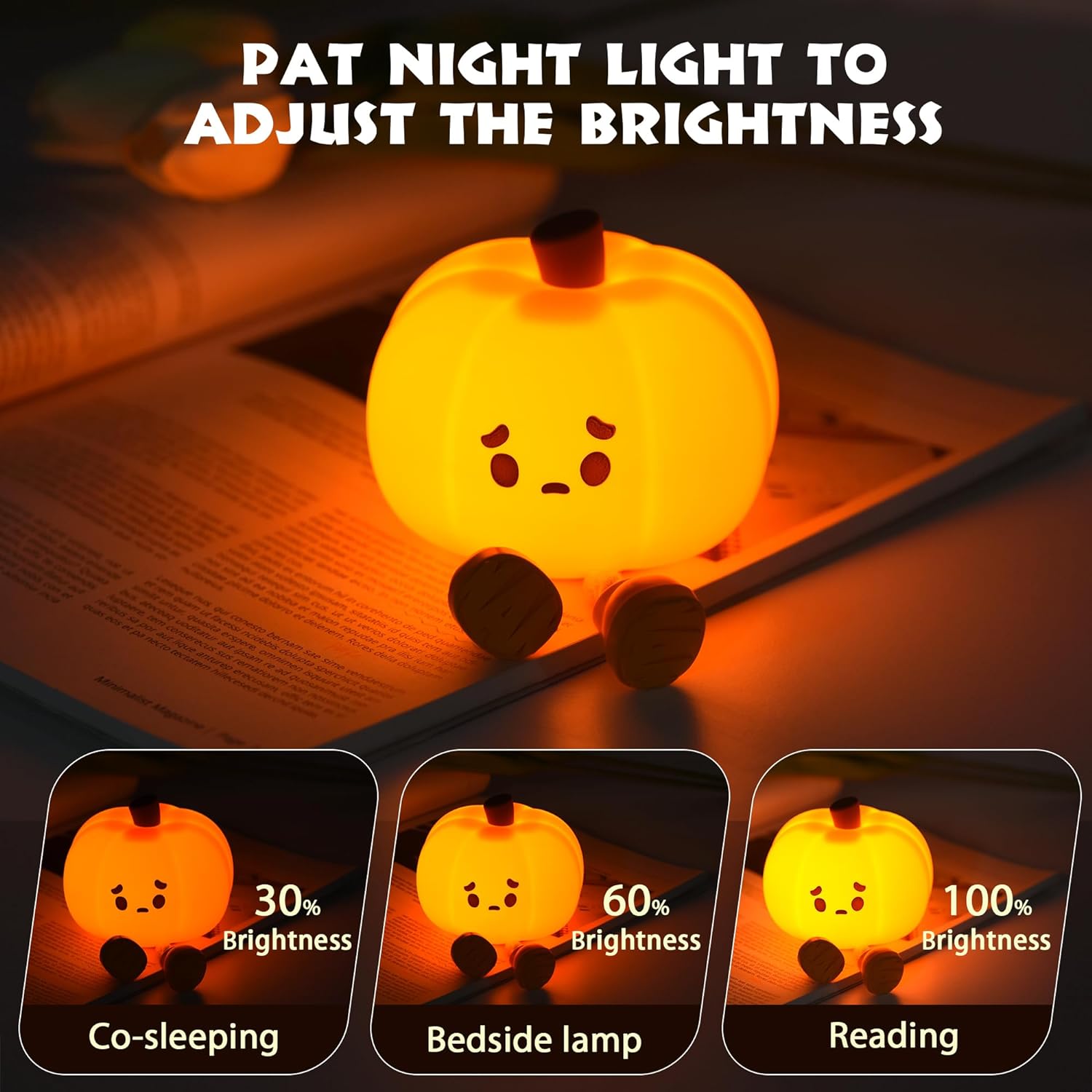 🎃💡Cute Pumpkin Dimmable Nightlight Silicone Rechargeable Bedside Touch Lamp