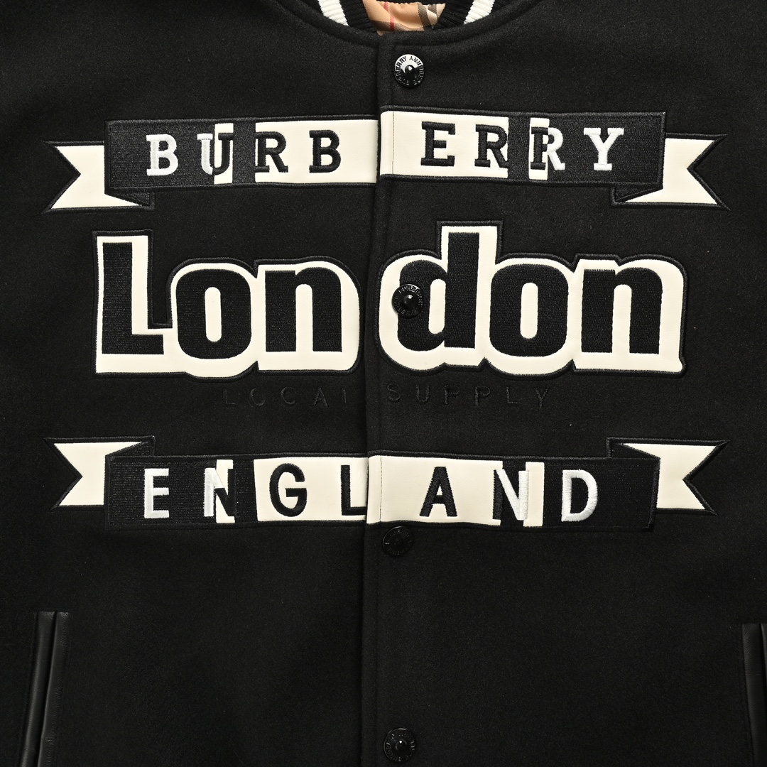 Burberry 24Fw flocked letter embroidery patchwork baseball jacket coat