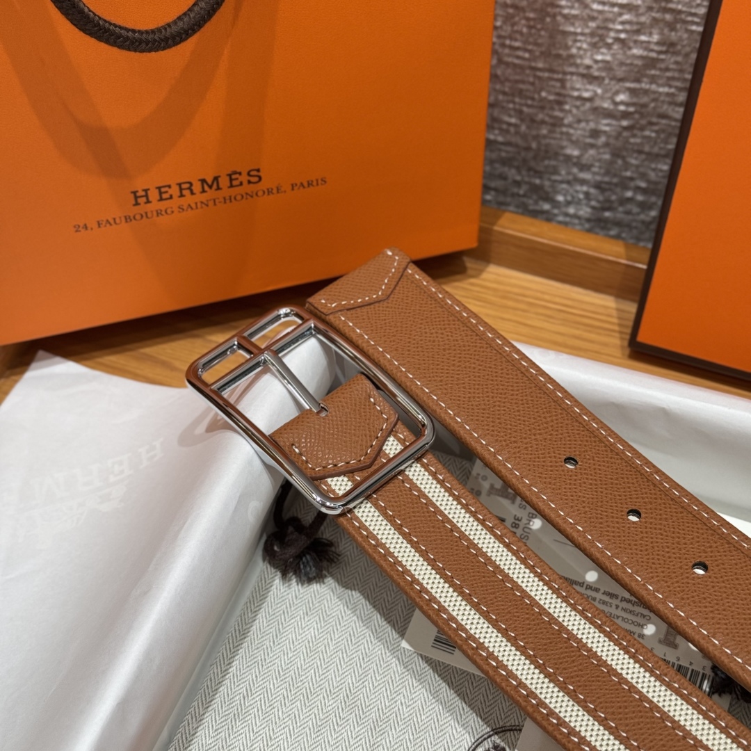Hermès Half Cod Riviera double-faced leather belt, 3.8cm wide
