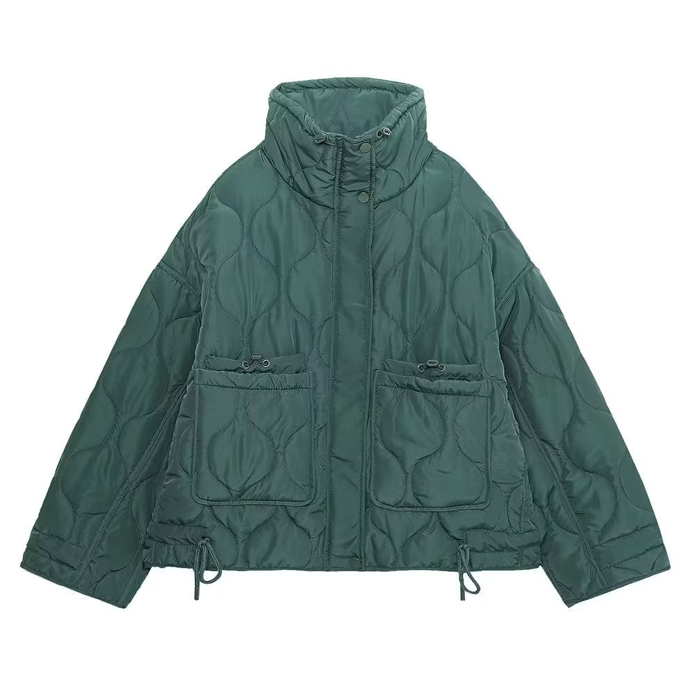 Autumn Women Clothing Street City Casual Stand Collar Cotton Coat Jacket