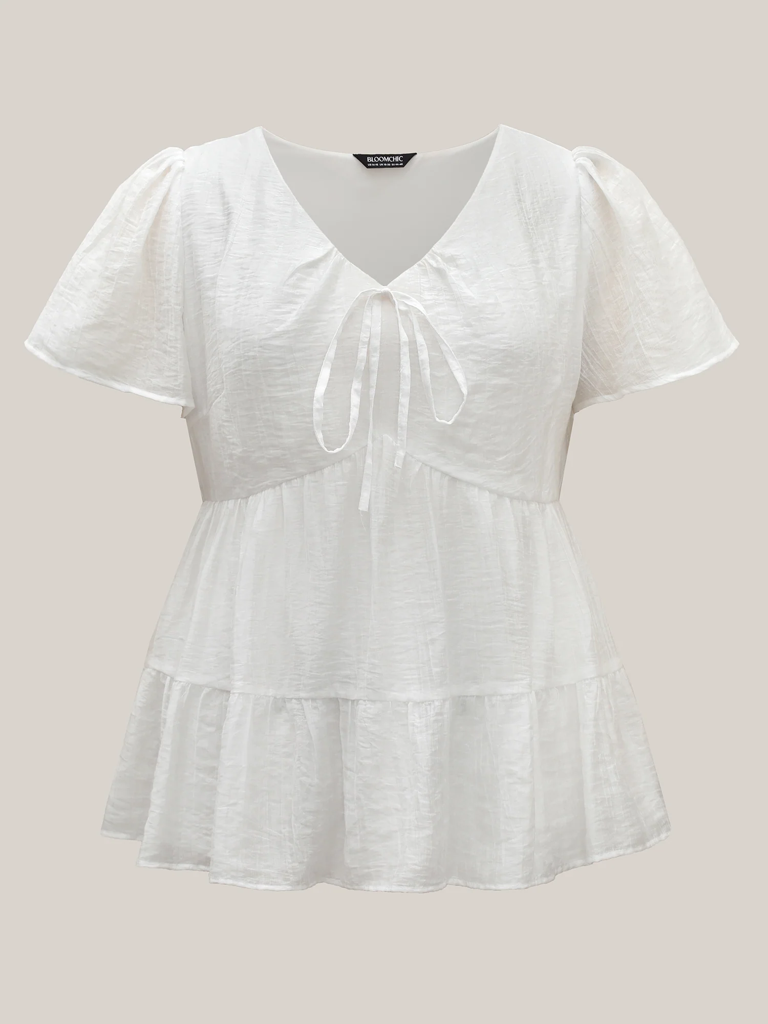 Sheer V-Neck Tie Tiered Blouse