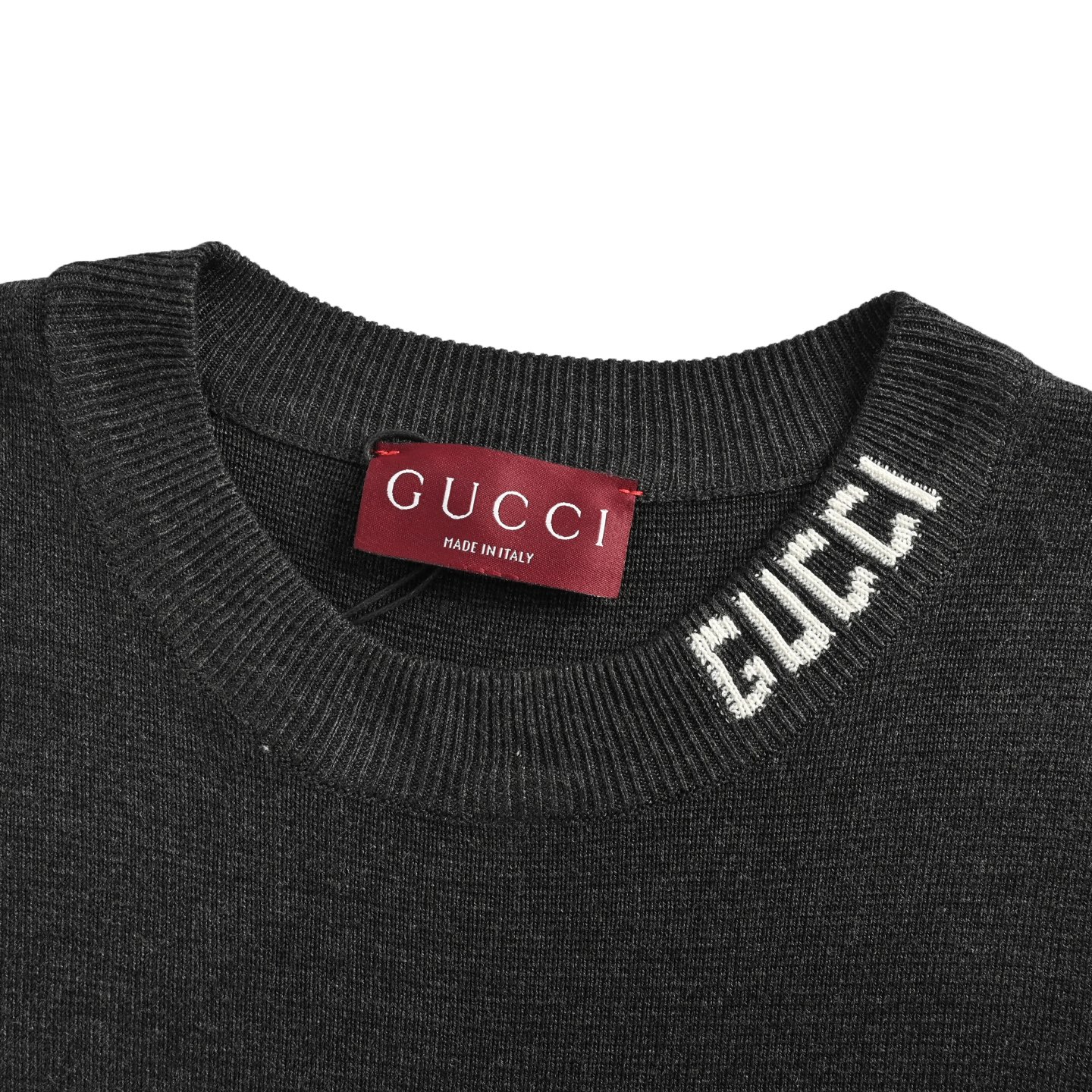 Gucci 25ss collar lettering jacquard knit short sleeves