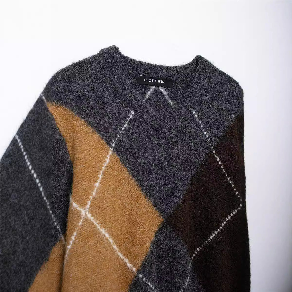 Trendy Casual Round Neck Diamond-Pattern Sweater