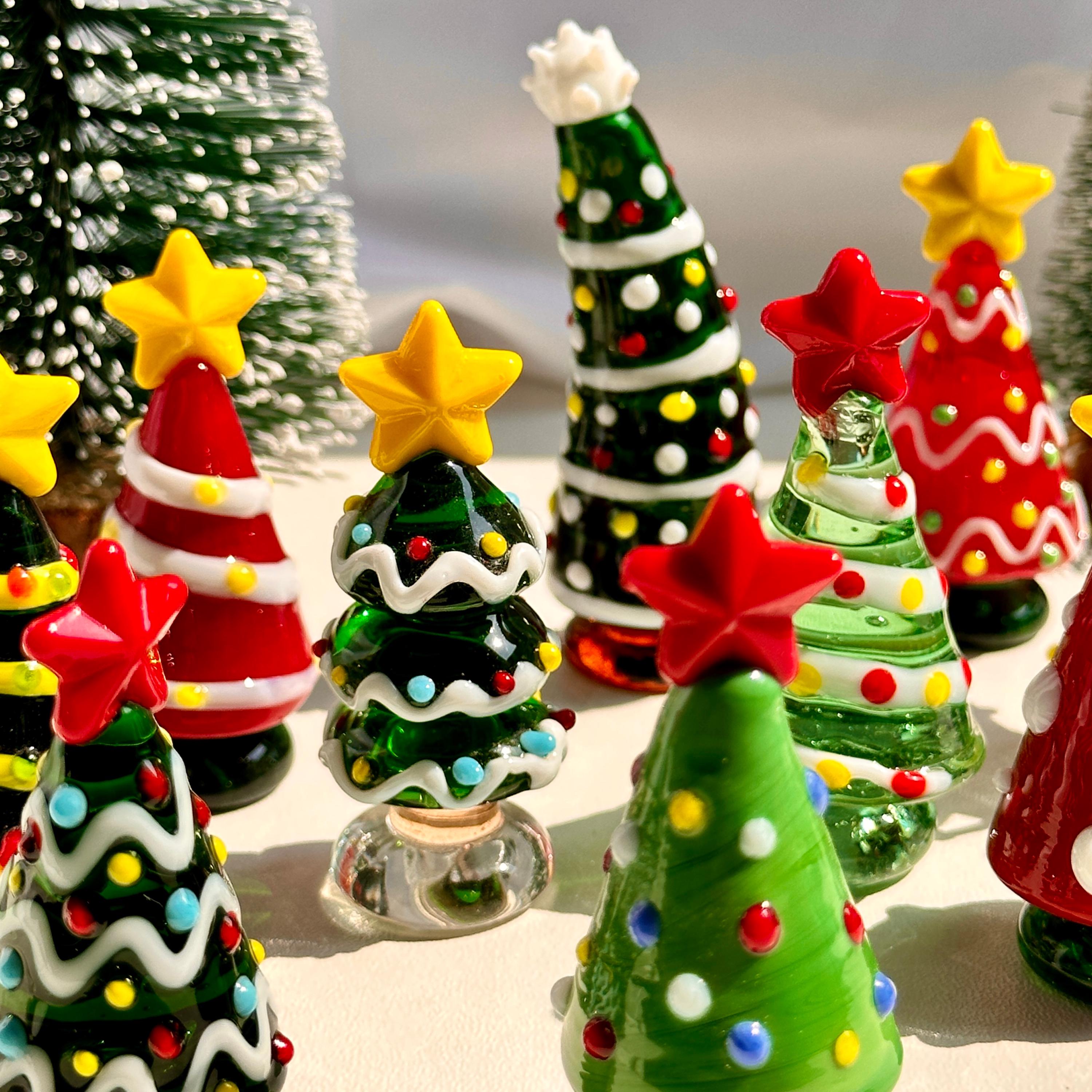 Handmade Lampwork Glass Miniature Christmas Trees