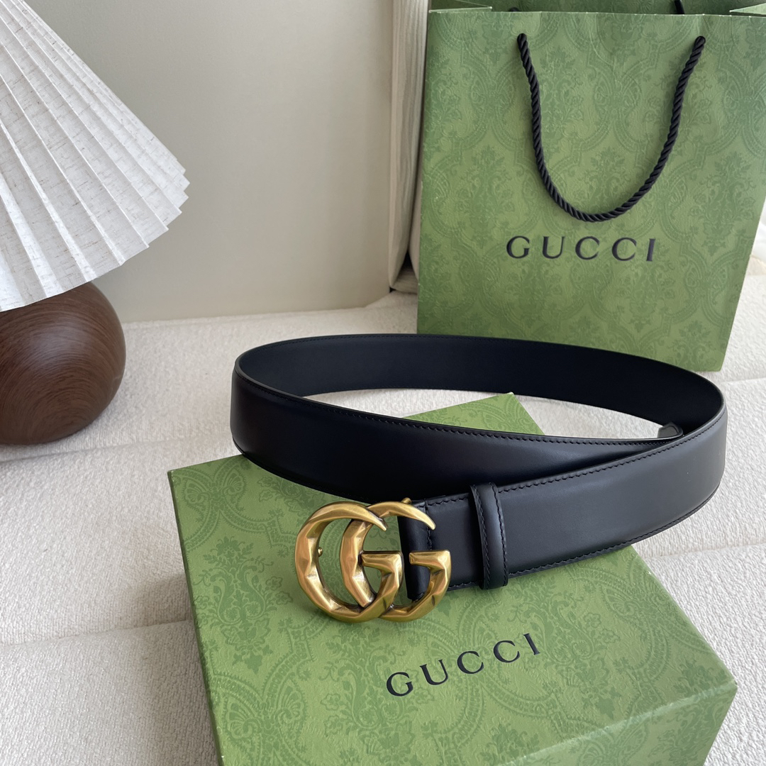 Gucci Double G copper buckle leather belt width 4.0cm