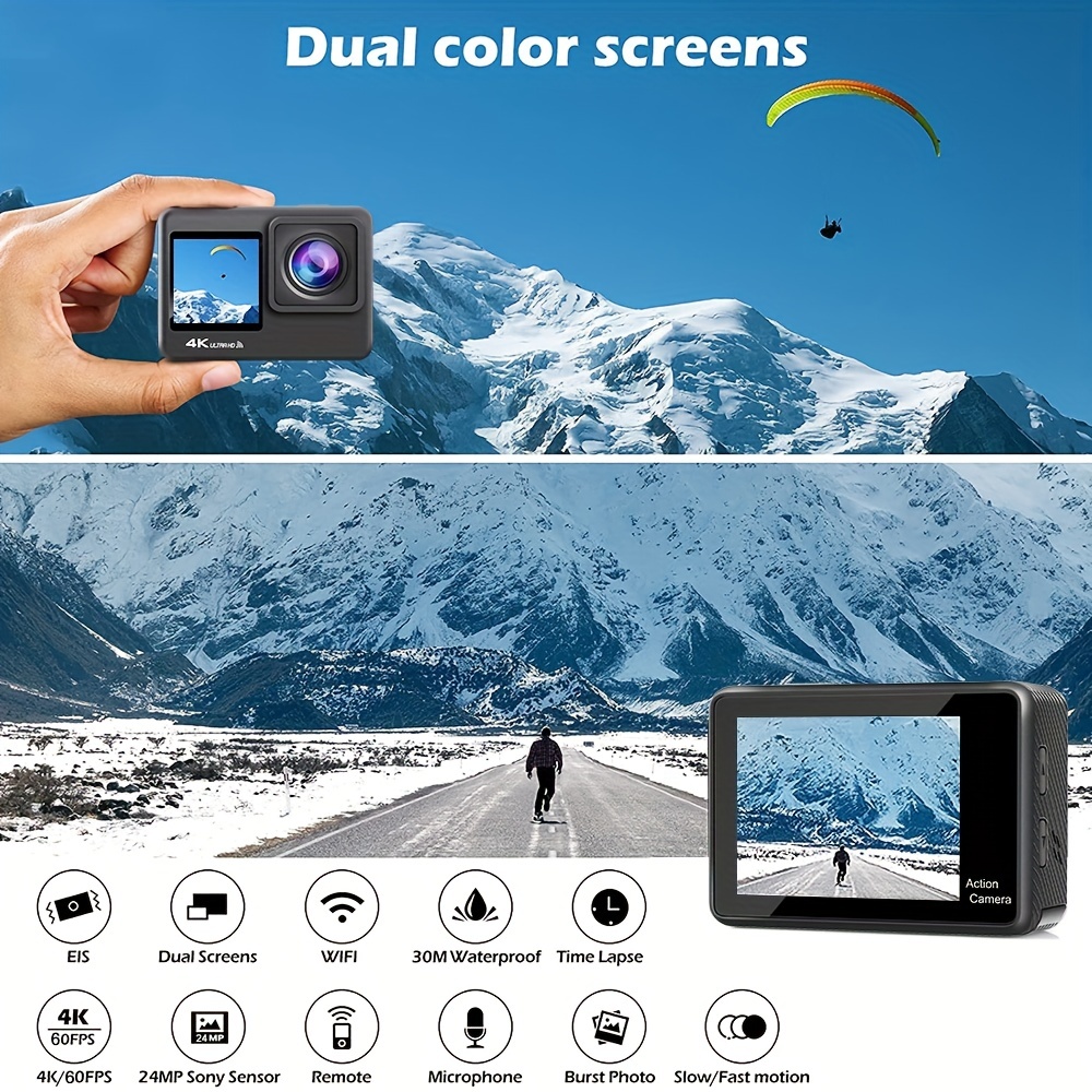 4K/60fps Touch Screen Hd Screen 170 Degree Wide Angle Unwaterproof 1181.1inch WiFi Action Camera With Remote Control Max Support 128GB Memory Card (not Included Sd Card )