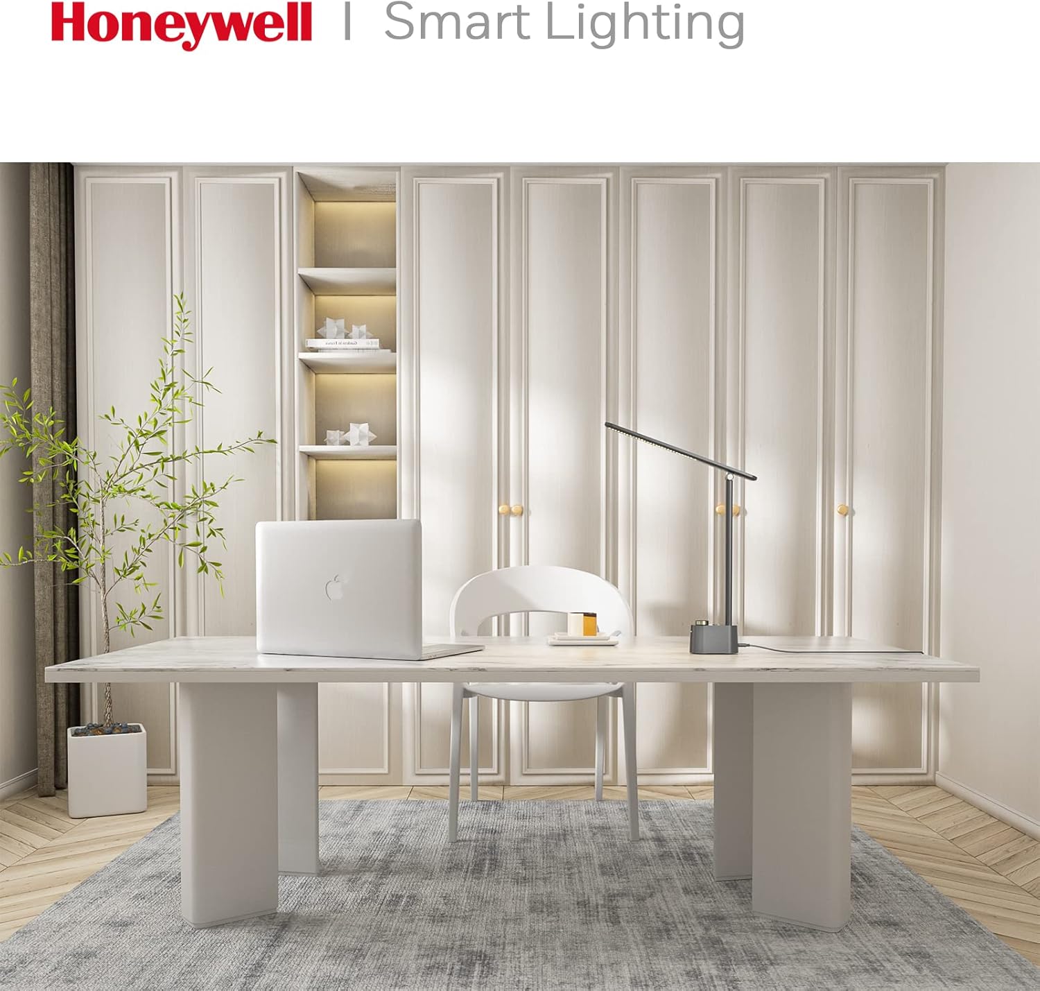 Honeywell Desk Lamp Home Office - LED Lighting with Charging Station A+C USB Port for Small Spaces Bedroom Reading Crafts HWT-H01 Black