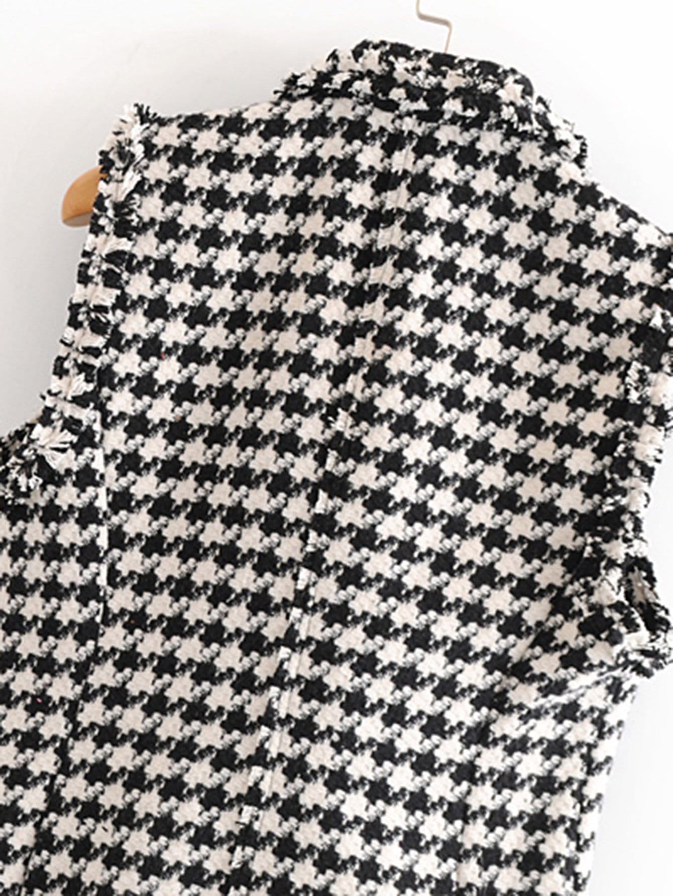 Double Breasted Houndstooth Tweed Outerwear