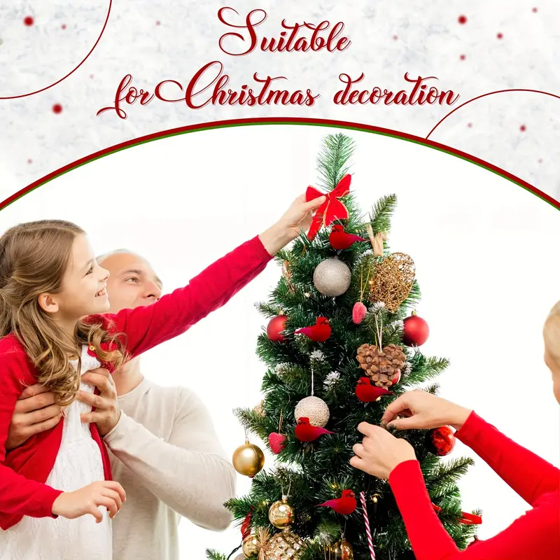 🐦🐦Christmas decoration red feather fake bird (with clip)