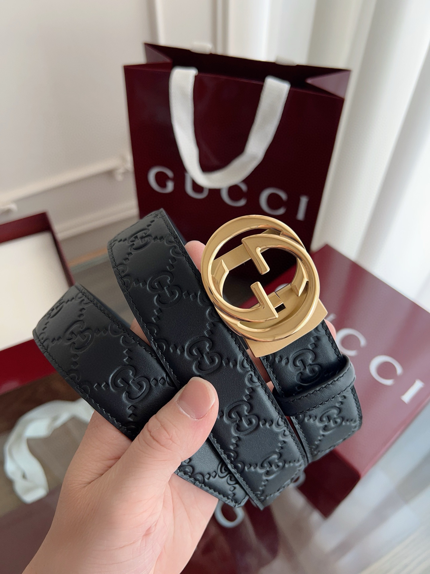 Gucci automatic smooth buckle double-sided cowhide belt width 3.5cm