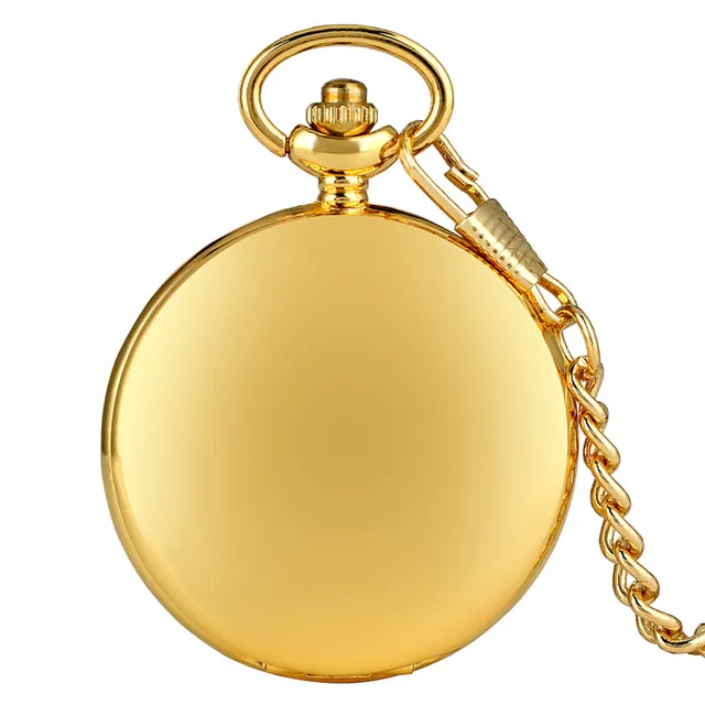 Classical Smooth Case Full Hunter Quartz Pocket Watch for Men Women Roman Number Dial Timepiece with Fob Pendant Chain Clock