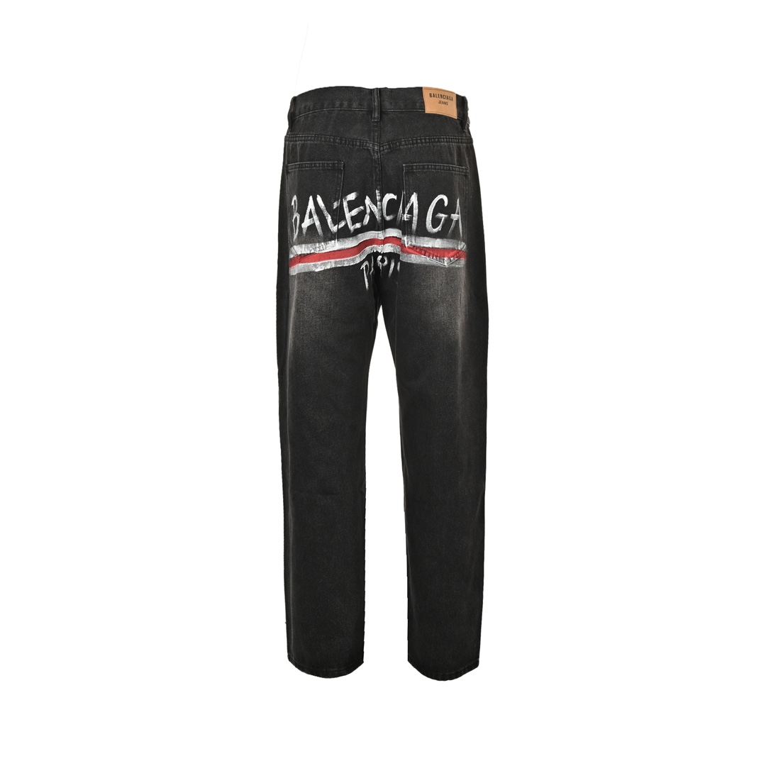 Balenciaga 24Fw Cola Print Vintage Jeans