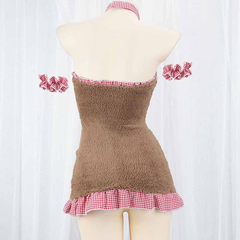 Cosplay Maid Plaid Bear Plush Lingerie Set