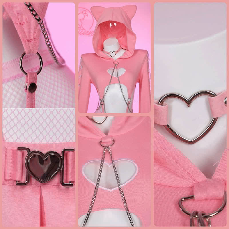 Cosplay Cat Heart Hollow Top Skirt Lingerie Costume