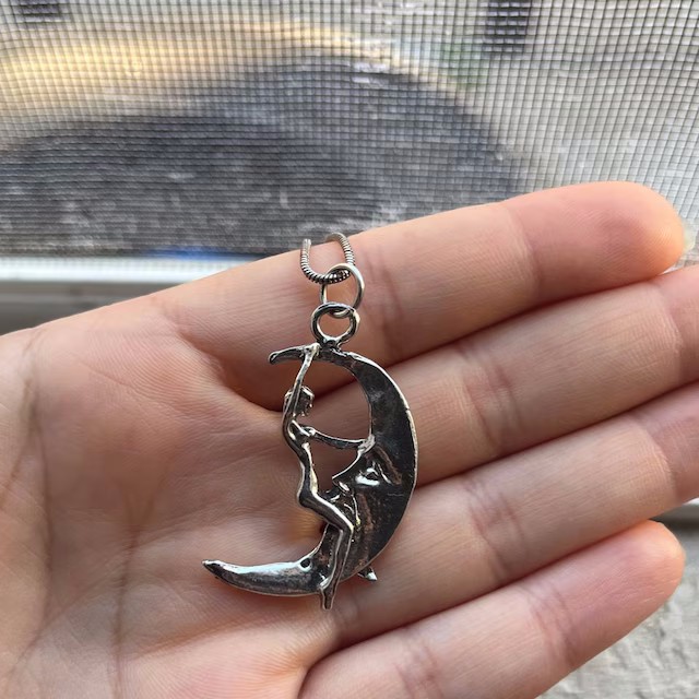 Lady Riding The Moon Pendant Necklace