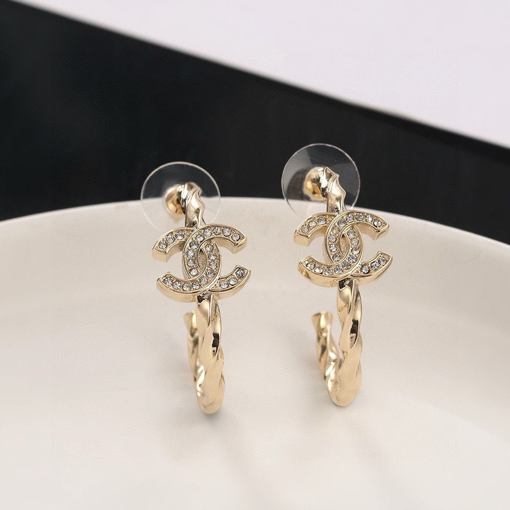 Chanel Light Gold Diamond CC Earrings