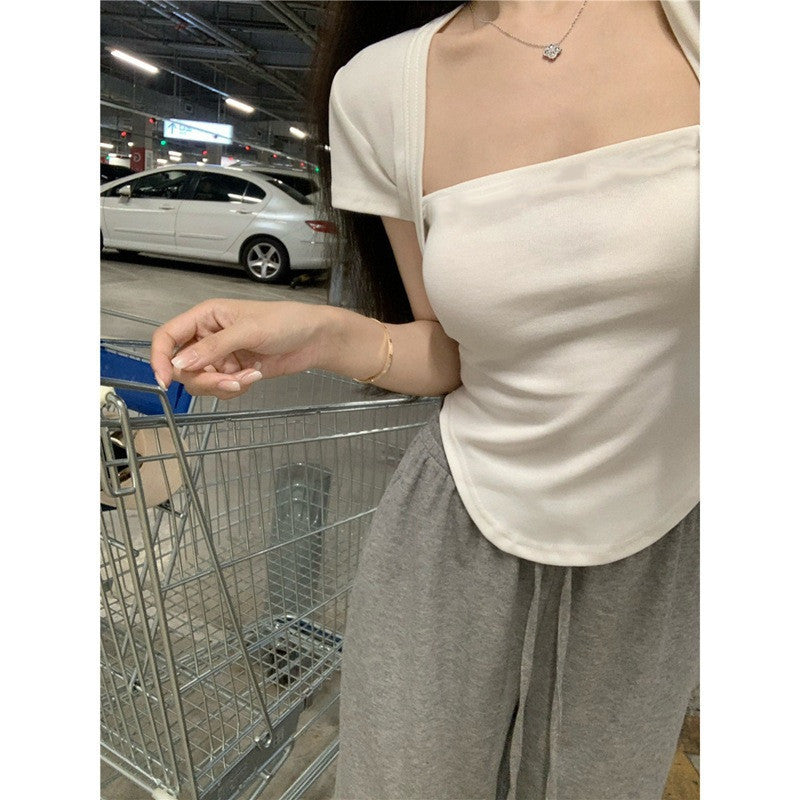 Square Collar Short Sleeve Women's Blouse