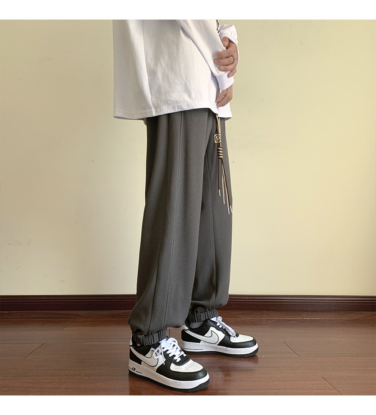 Gray Waffle pants Loose nine-cent hip panty size