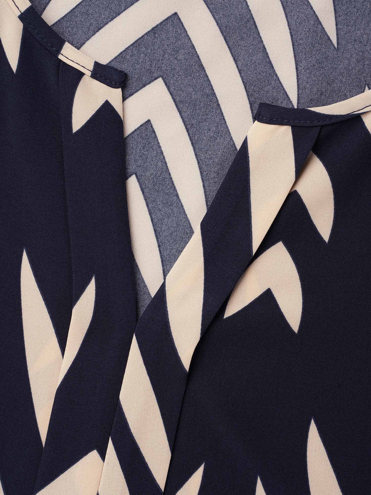 Geometric Print Ruffled Shirred Shirt