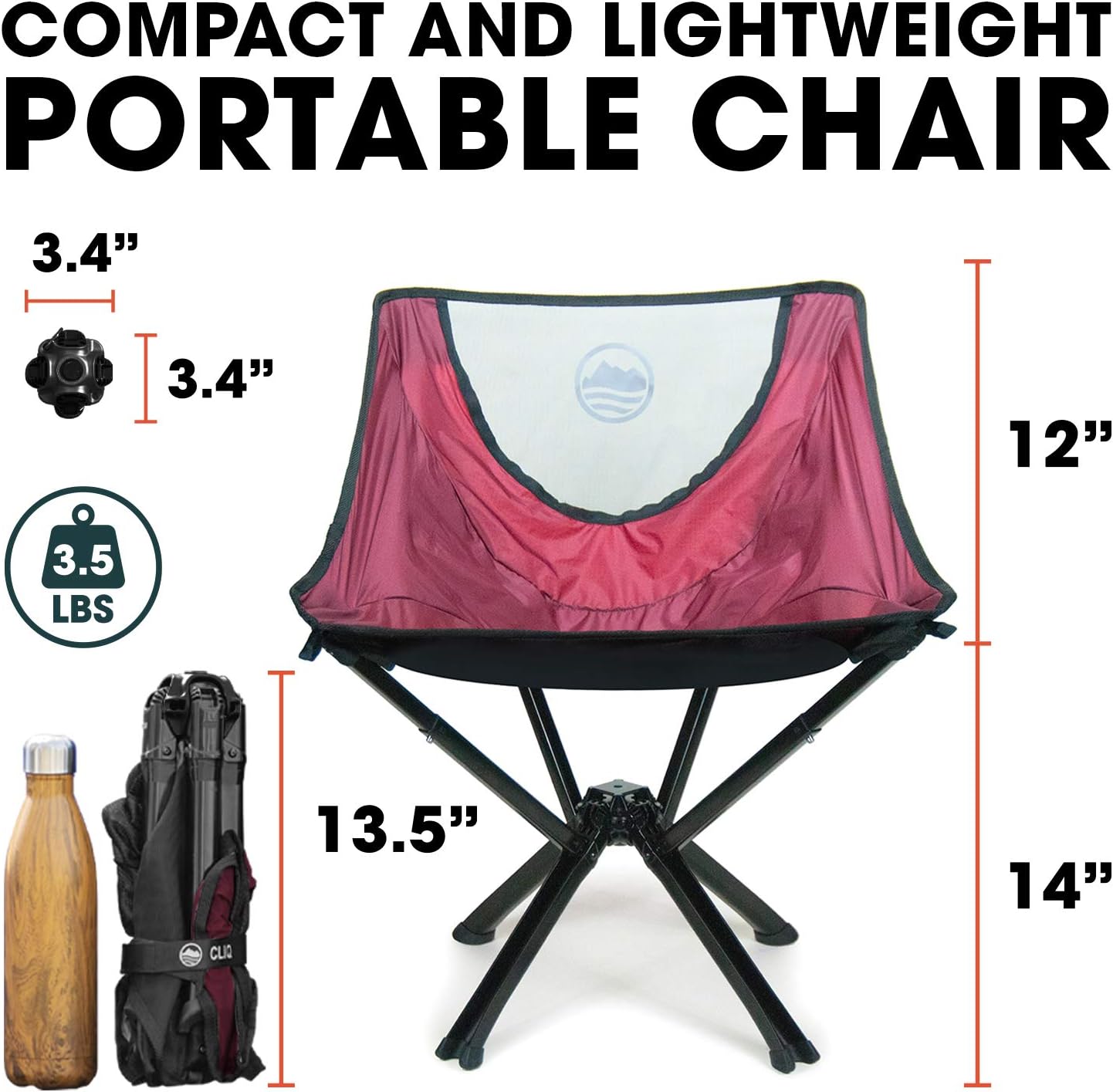 CLIQ Portable Chair Lightweight Folding Chair for Camping Supports 300 Lbs