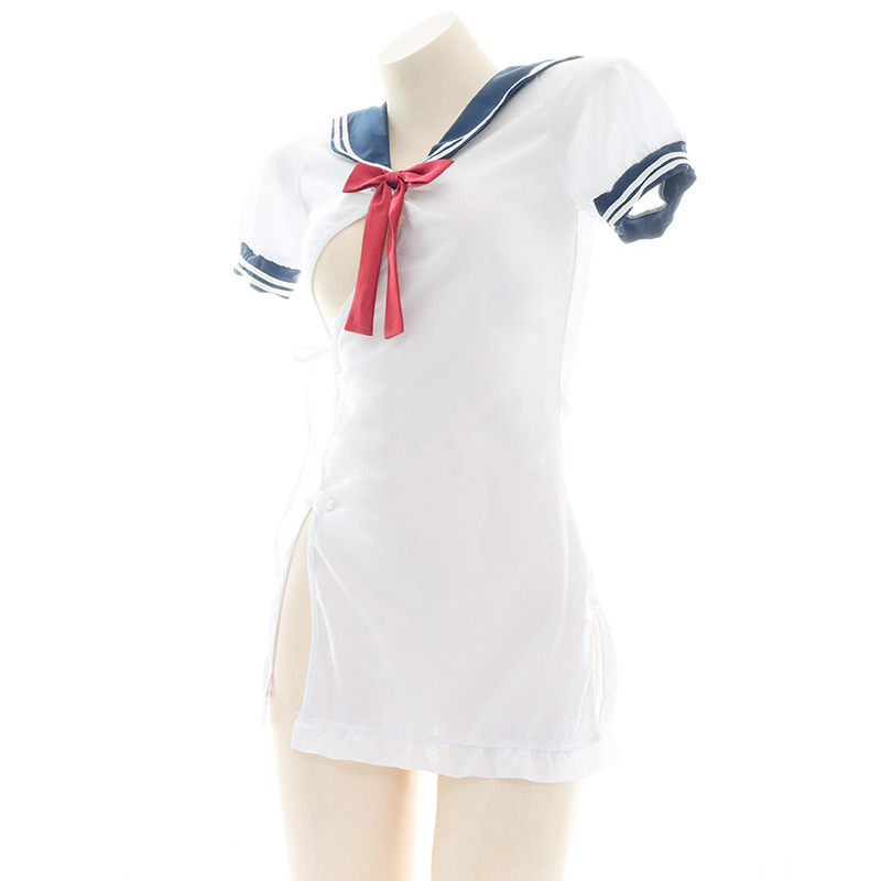 Bow Knot Sailor Collar Lace Up Split Lingerie Dress