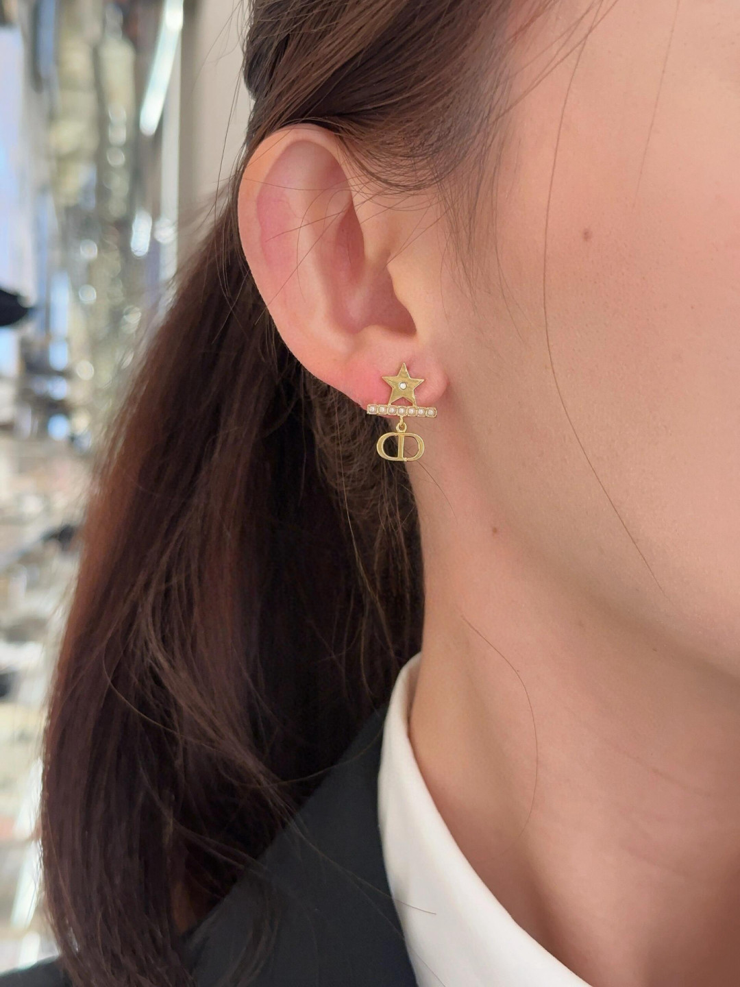 Dior star horizontal bead cd earrings
