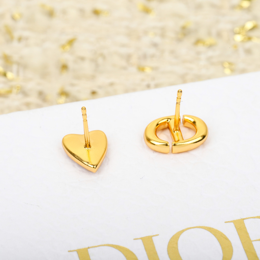 Dior full diamond heart pearl earrings