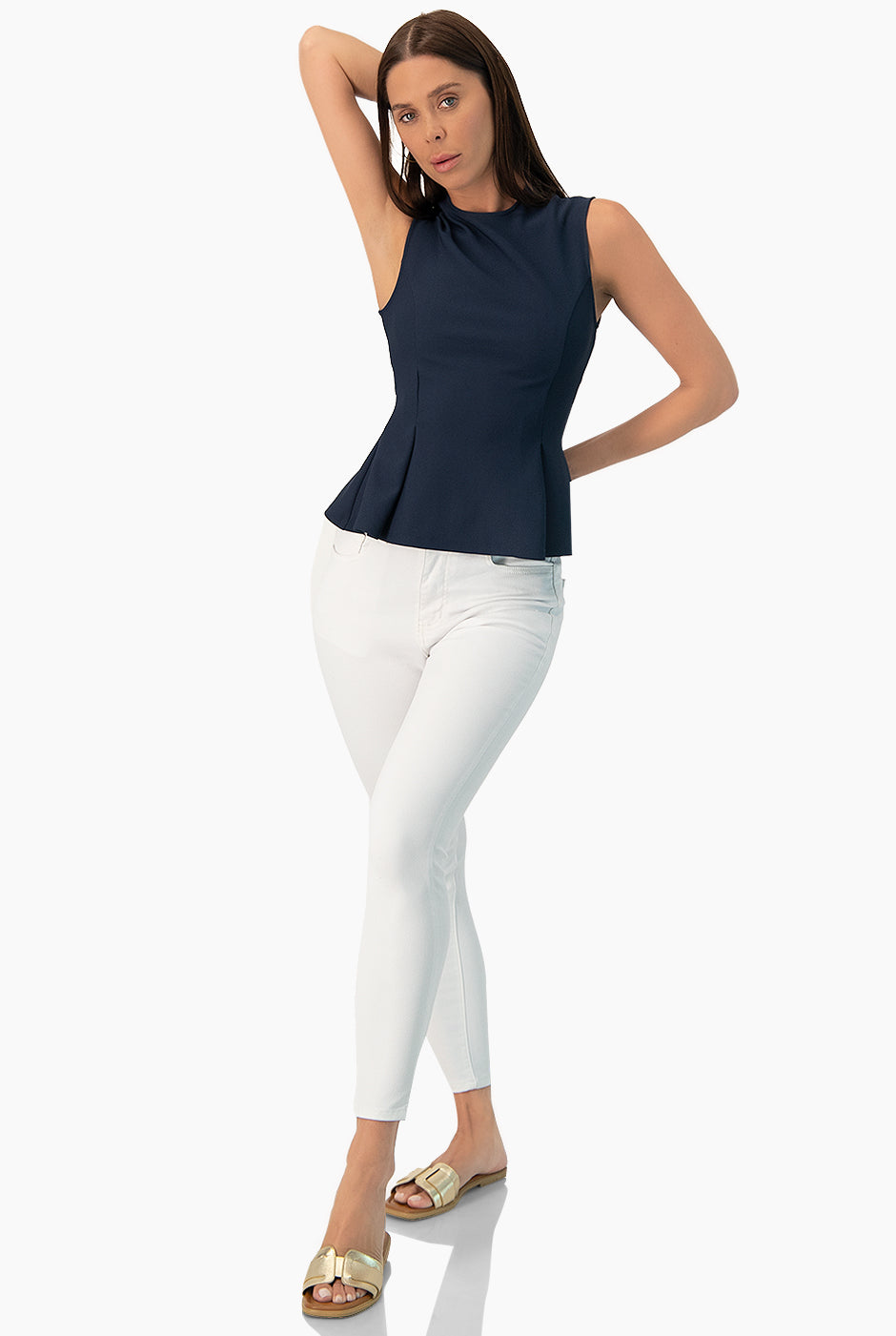 Blusa tipo peplum sin mangas